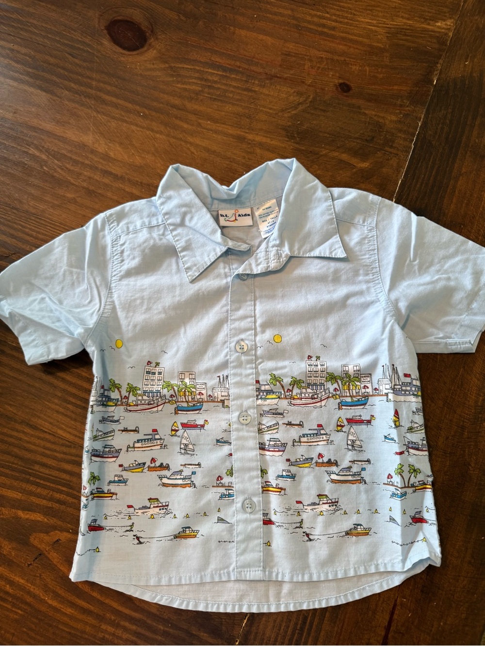 Light Blue Boys' Short-Sleeve Button-Down Shirt with Nautical Print